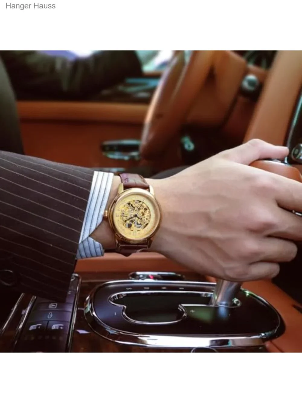 Luxury Gold Skeleton Dial Automatic Mechanical Watch for Men, Self-Winding